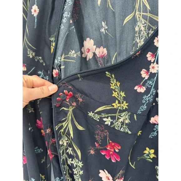 TIME & TRU Blue Dress floral Print Wrap Around tie waist thick fabric Fairy - Picture 7 of 11